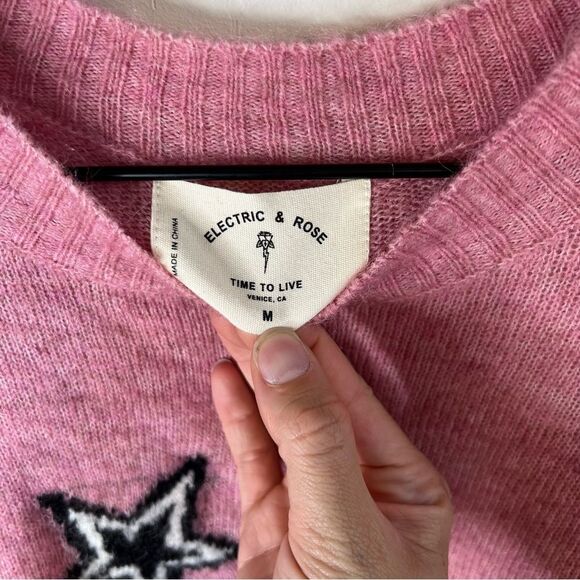Electric & Rose Pink Mohair Wool Blend Sweater with Stars Anthropologie Medium - Picture 8 of 11